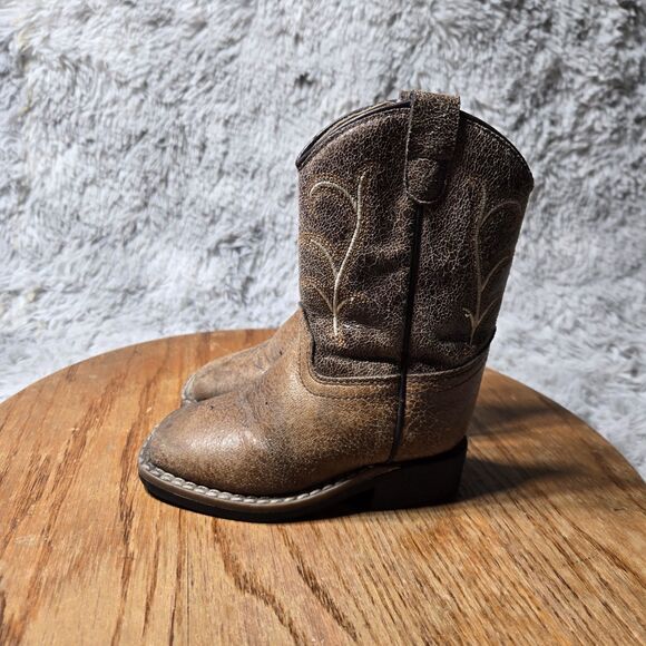 Old West Unisex Little Kids Size 6.0D Square Toe Retro Child Tan Western Boots - Picture 1 of 8